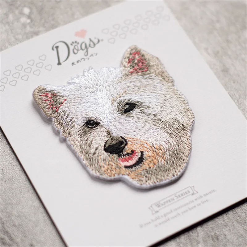 1 PCS Hohe Qualität Nette Mode Hund Stickerei Tier Klebrige Tuch Paste Kleidung Patch Loch DIY Zubehör Eisen Auf Hund patch – Detail 6