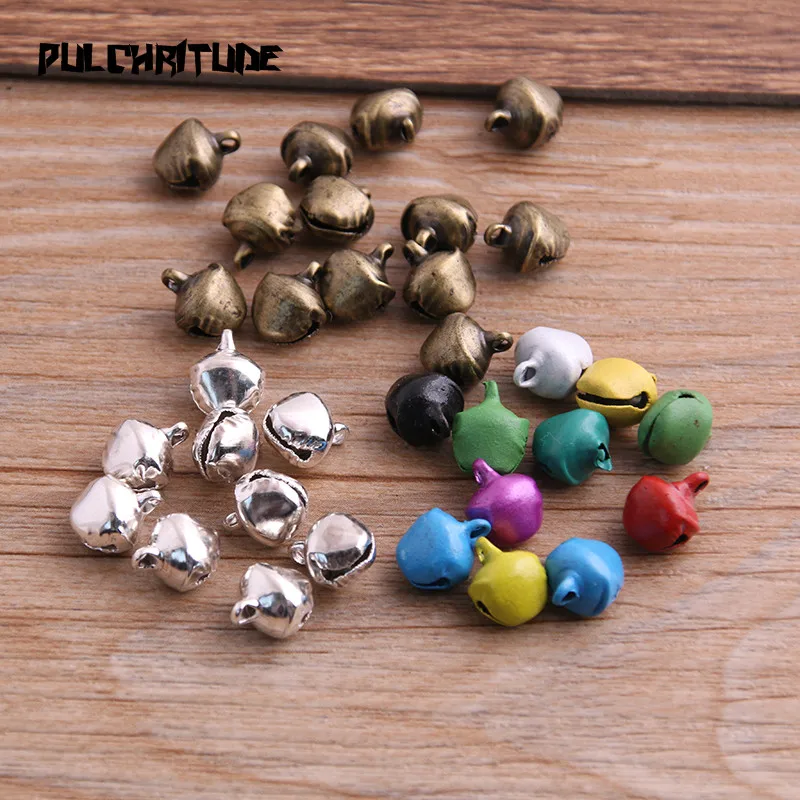 100 Pcs/Lot 6*8mm New Christmas Bells Mix Colors Loose Beads Small Jingle Bells Christmas Decoration Gift