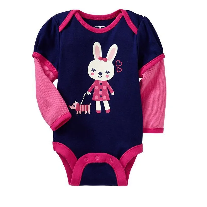 Hooyi Baby Girls Bodysuits Rabbit Body For Girls Dress Long Sleeve Baby Clothes 100% Cotton Navy Newborn Outfits Jumpsuits