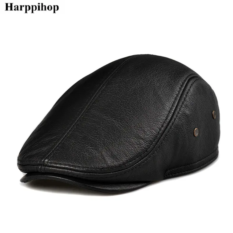 Cowhide ear protector cap quinquagenarian cap genuine leather casual cap autumn and winter forward cap male leather hat