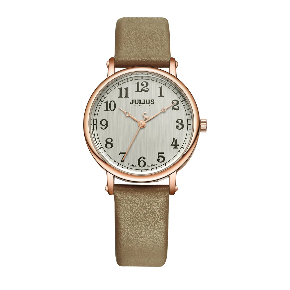 JULIUS Ladies Watches Top Brand Luxury Dark Green Simple Casual Dress Leather Strap Silver Rose Gold Arabic Number Montre JA-949