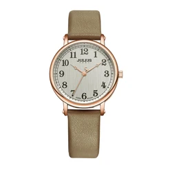 JULIUS Ladies Watches Top Brand Luxury Dark Green Simple Casual Dress Leather Strap Silver Rose Gold Arabic Number Montre JA-949