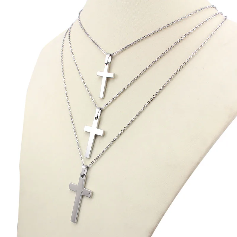 Women/Men Necklace Cross Statement Pendants Jewelry Multi Sizes Long Chain Stainless Steel Present for The Party