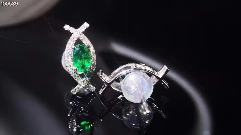 Emerald earring Free shipping Natural real emerald 925 sterling silver earrings  3*5mm 2pcs Gem