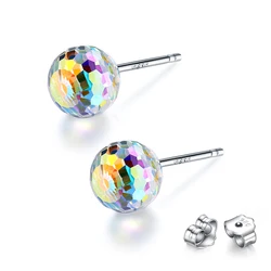 Real 925 Silver Ball Stud Earrings Disco Fancy Stone Original Crystals From Austria Piercing For Women Party Wedding Jewelry