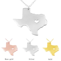 Trendy USA Texas Map Necklace Stainless Steel US State Map Pendant Necklaces For Women Men Jewelry