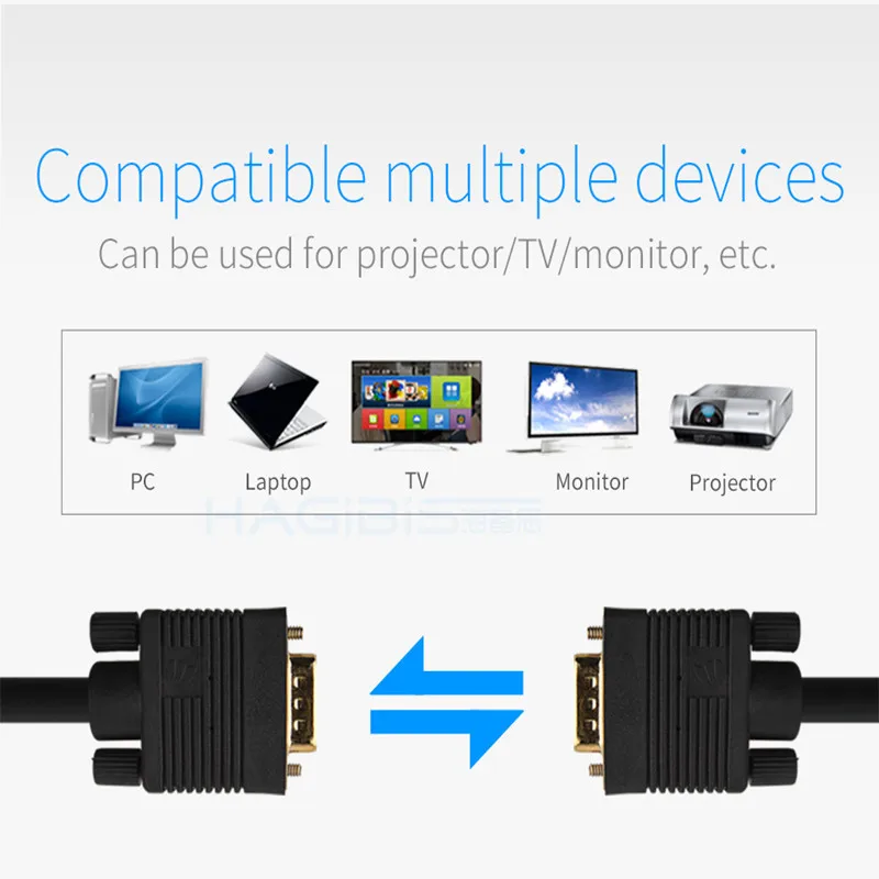 Hagibis VGA Cable 1080P Male to Male Cable Converter video Braided Shielding 1m 2m 5m 8m 10m for HDTV PC TV Projector Monitor