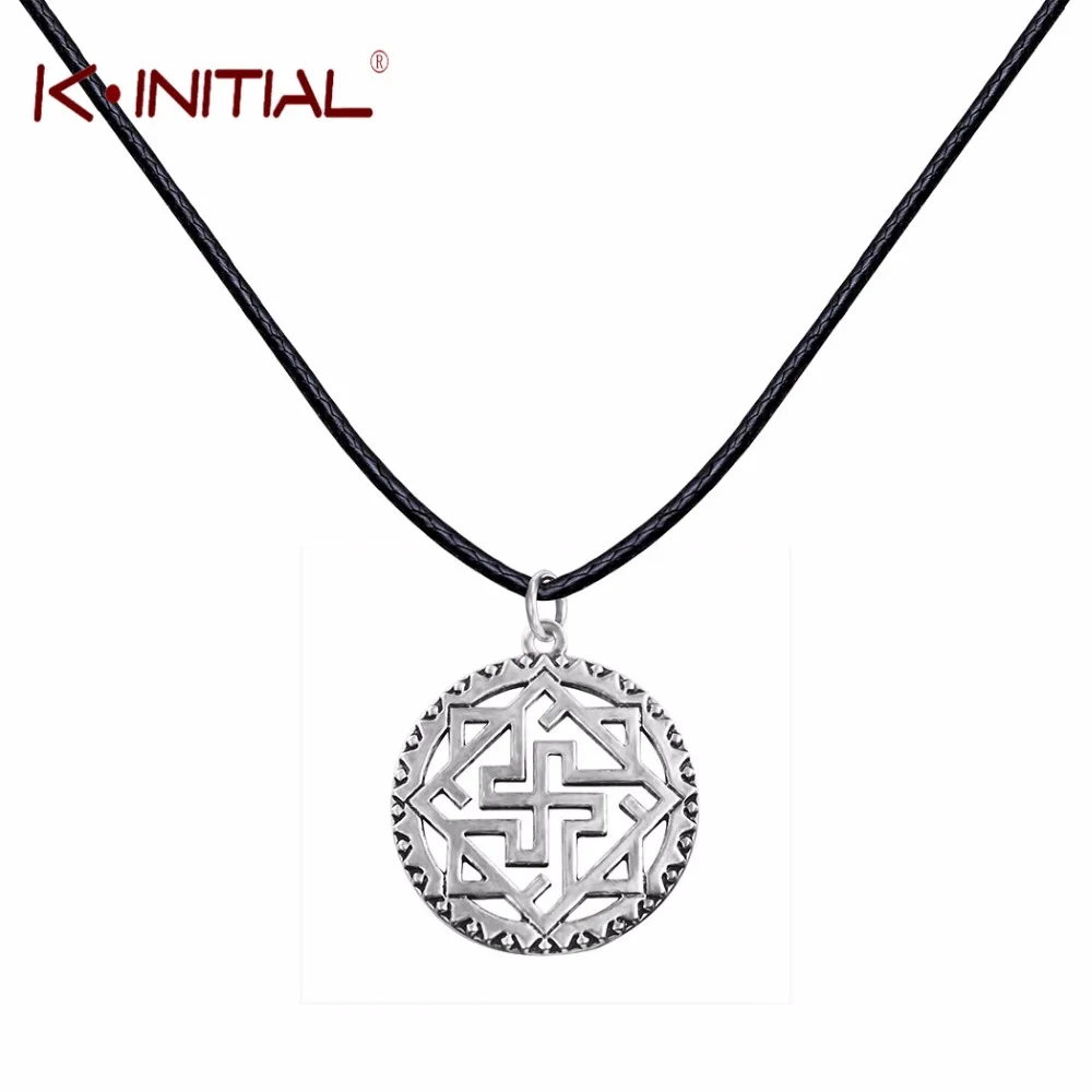 Kinitial Valkyrie Slavic Pendant Necklace Viking Odin Thor Runes Warrior Charm Leather Chain Necklace for Women collares