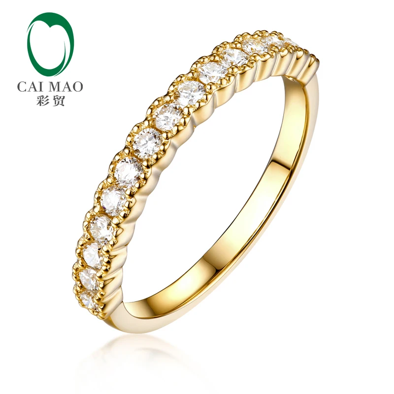 Caimao 0.38ct F Color Round Moissanite Milgrain Design 14K Yellow Gold Engagement Wedding Band