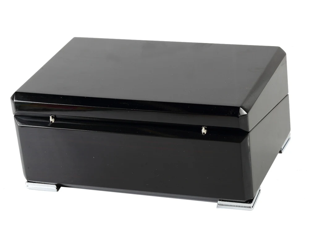 Luxury Black Wood Grain Lacquered High Gloss Watch Storage Display Organizer Box With Cushion