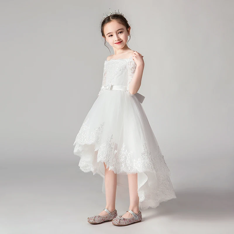 Janeini vestido branco com flores baixas, enfeite no pescoço barco, apliques de renda, vestido de princesa, roupa de aniversário, 2019