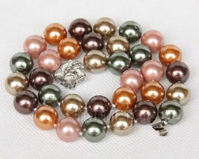 

Free shipping@@@@@12mm round Multicolor mix color shell pearls necklace e2470