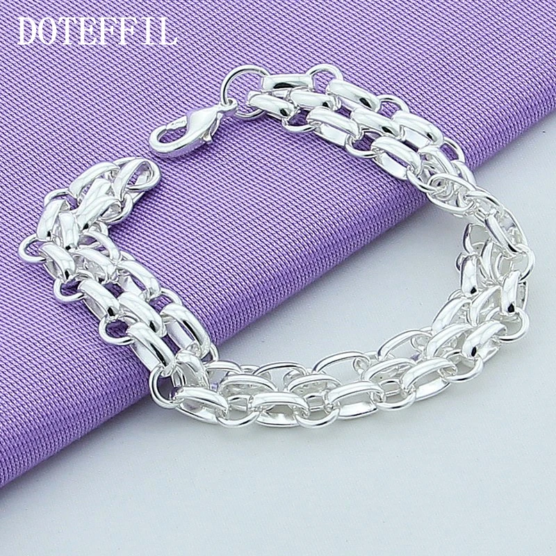 DOTEFFIL 925 Sterling Silver Lnterlocking Circle Bracelet For Women Fashion Charm Wedding Engagement Party Jewelry