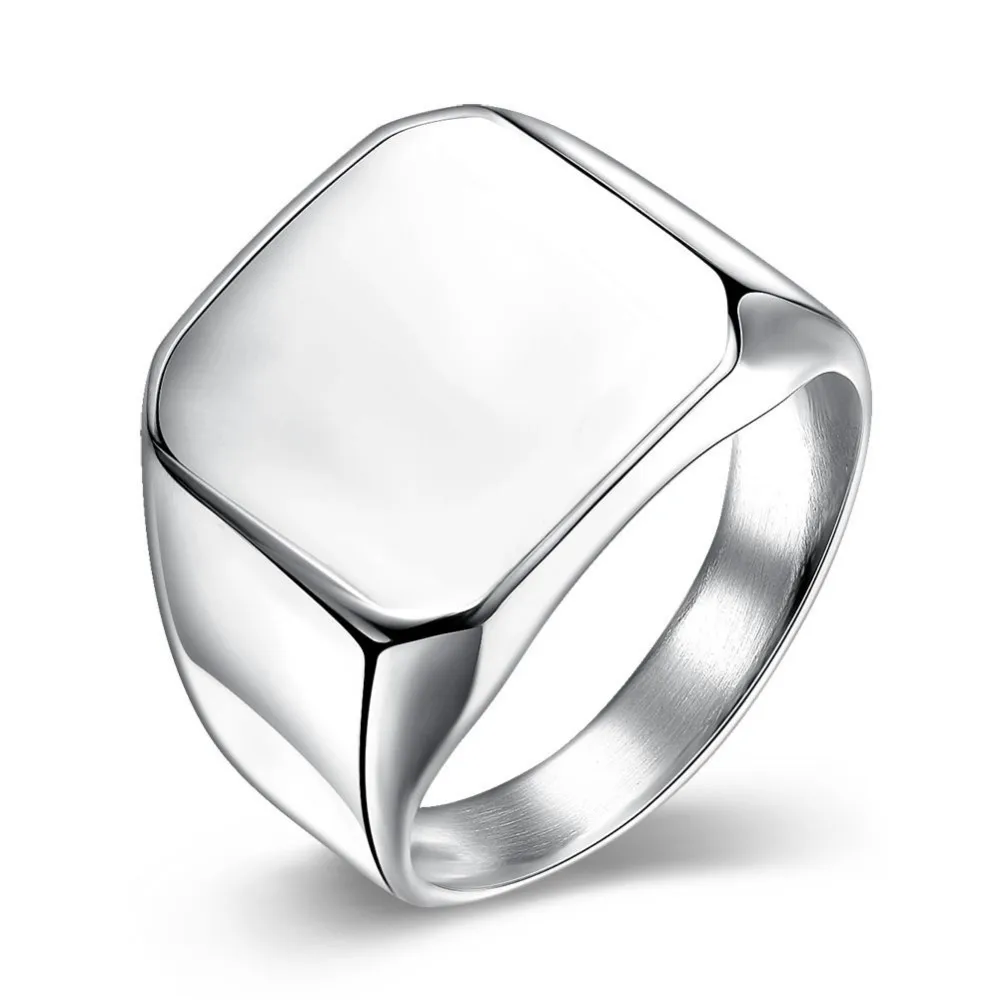 Punk Men Ring Square Big Width Signet Rings Fashion Male Finger Ring Stainless Steel Jewelry