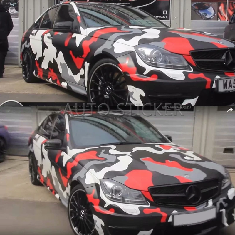 5/10/15/20/25/30m*1.52m Red Black White Big Camo Adhesive PVC Vinyl Film Car Wrap Racing Car Camo Sticker Vehicle DIY Decal