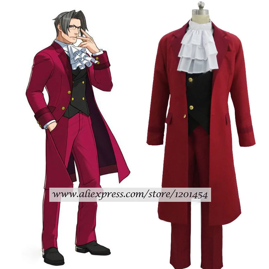 

Ace Attorney Miles Edgeworth Red Suit Outfit Cosplay Costume Full Set