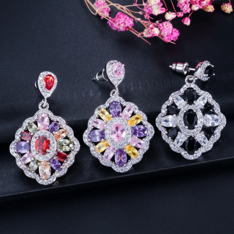 ThreeGraces Mona Lisa CZ Jewelry Mulit Color Marquise Shape Ziconia Crystal Women Big Dangle Drop Earrings For Party ER254