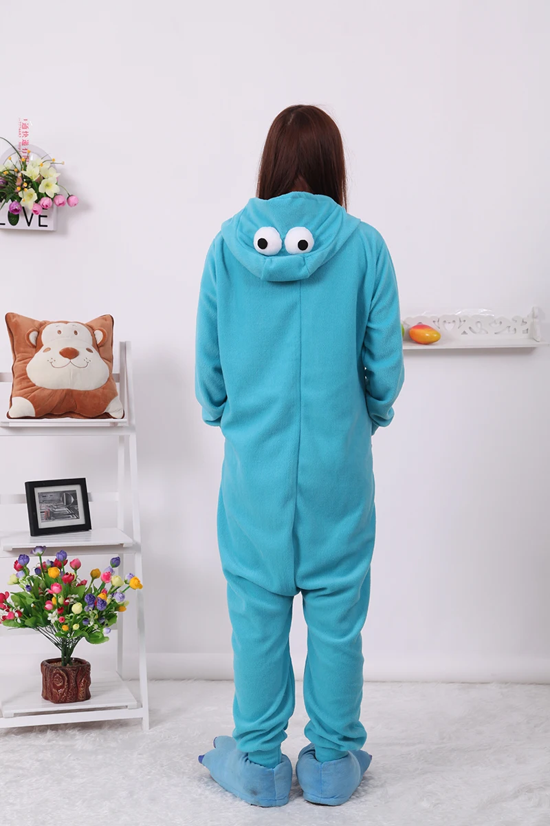 Kigurumi Cartoon Blue Cookie Monster Onesies Adult Pajamas Animal Christmas Sleepwear Cosplay Costumes Unisex Sleepsuit Pyjamas