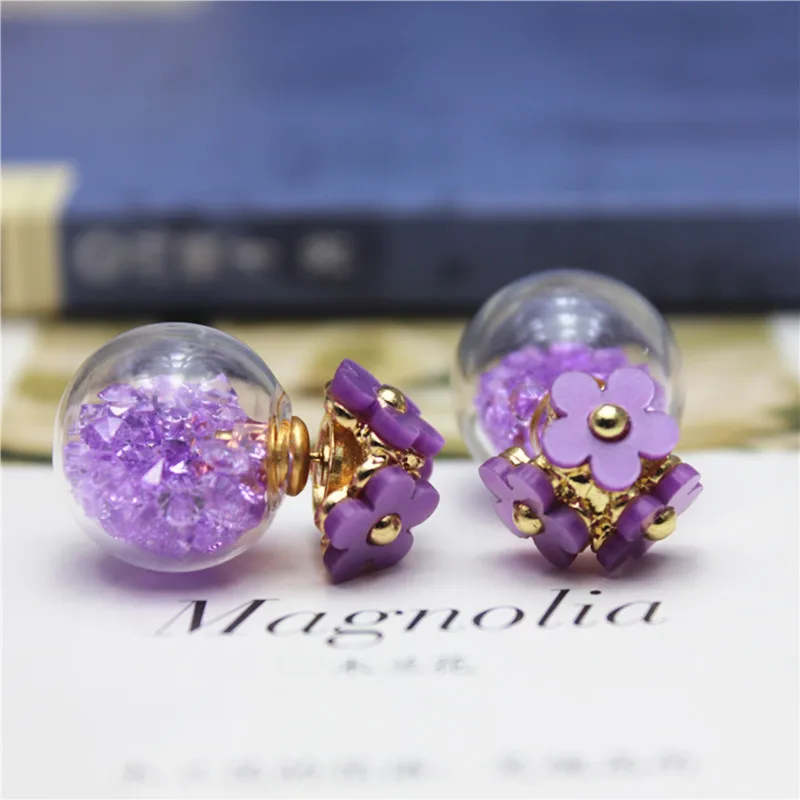 New summer style design fashion brand jewelry metal flower earrings for women glass beads crystal  stud earrings