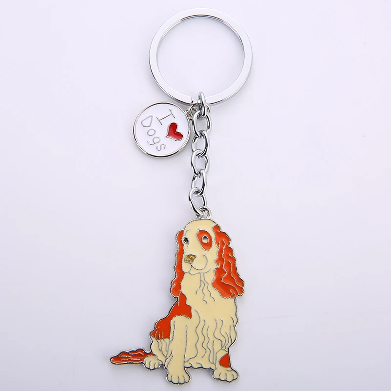 Cocker Spaniel pendant key chains for men women silver color metal alloy pet dog bag charm car keychain key ring holder keyring