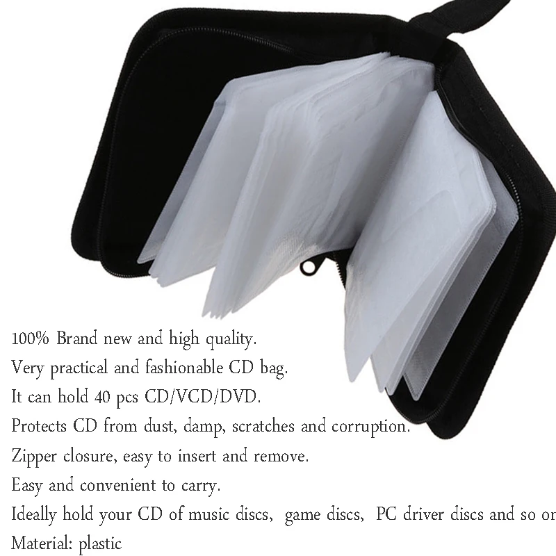 40pcs Disc CD DVD Capacity Case Storage Holder Carry Case Organizer Sleeve Wallet Cover Bag Box CD DVD Storage Cover Accessory