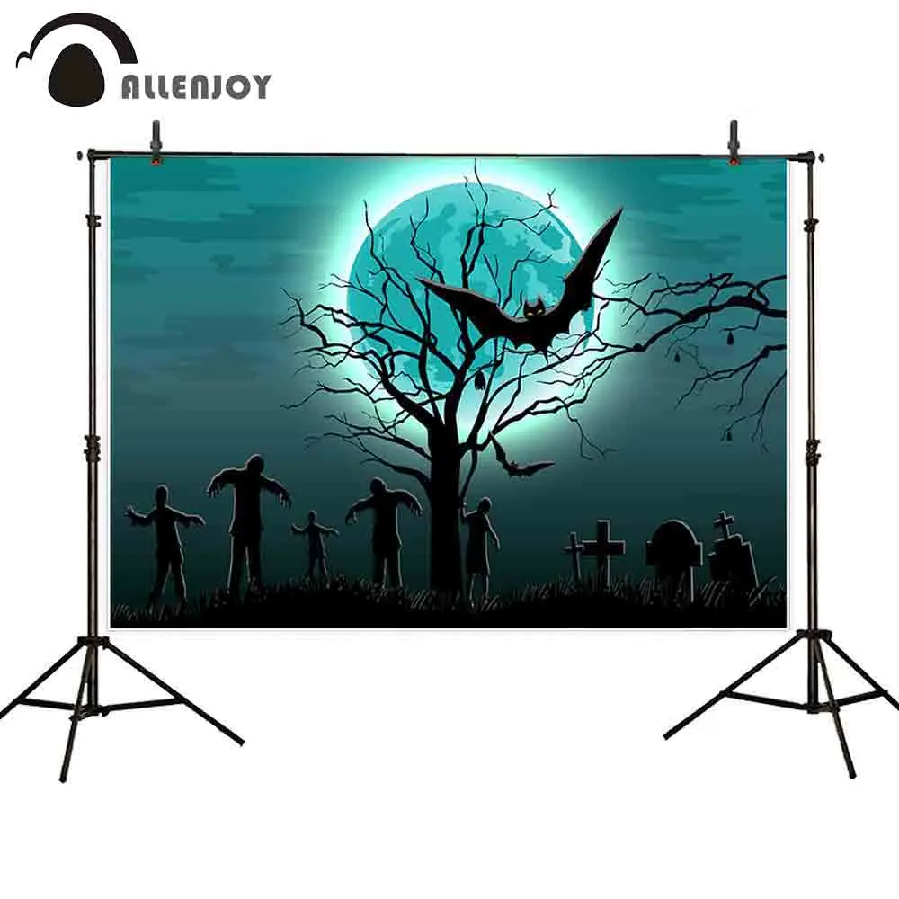 Allenjoy photography background Halloween blue full moon zombies tomb spooky bat horror backdrop for photo sessions photophone