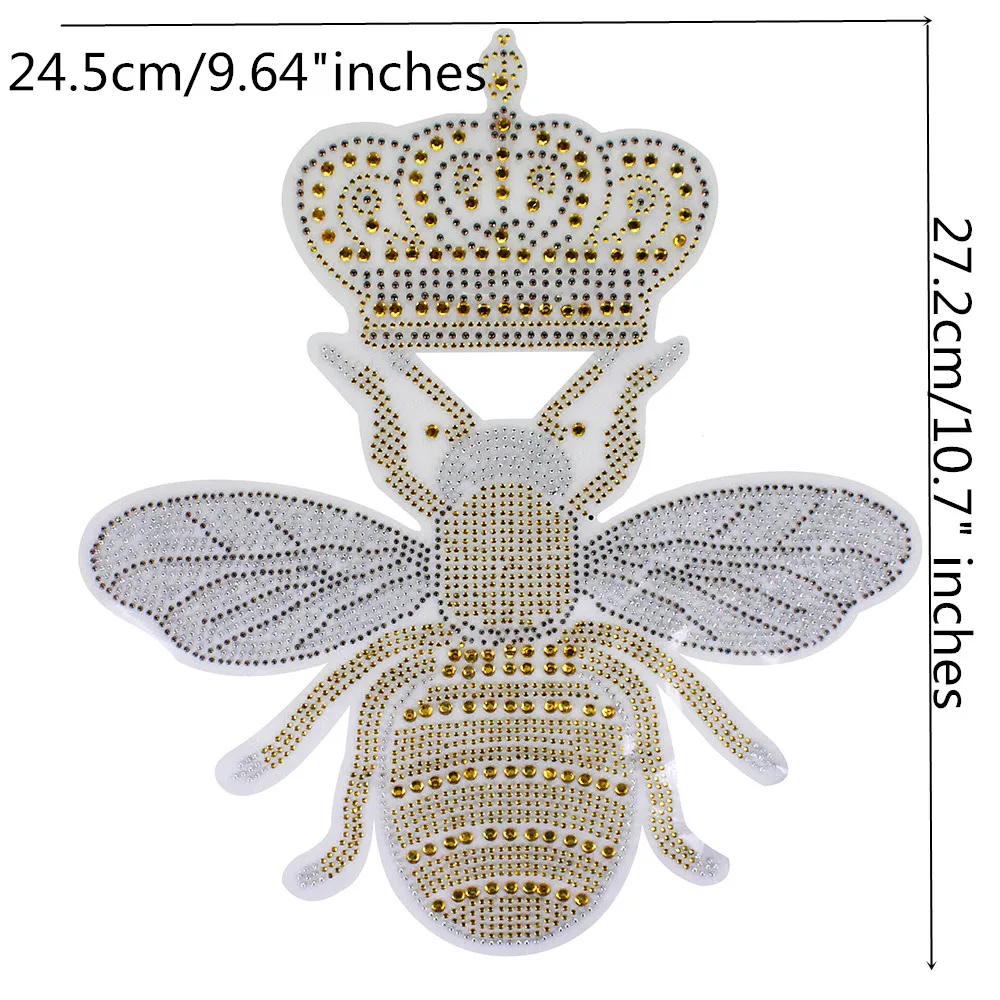 Bee Crown Iron on Tiger Wings Lion Applique Patches Rhinestone Heat Transfer for T-shirt Bag Hot Fix Stone 2pc Craft  TH1725