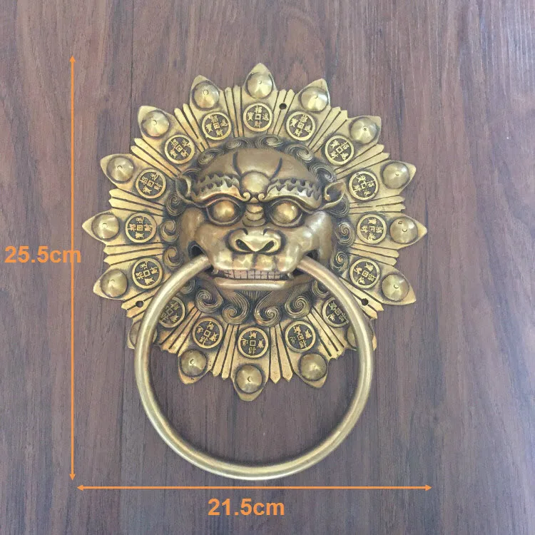 Chinese antique wood temple courtyard door ring copper Shoutou lion head retro handle door handle Temple