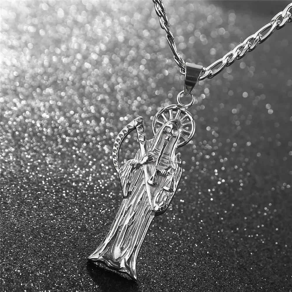High Quality Skeleton Jewelry High Polish Stainless Steel Santa Muerte Charm Chains Necklace Pendant DIY Jewelry Making Findings
