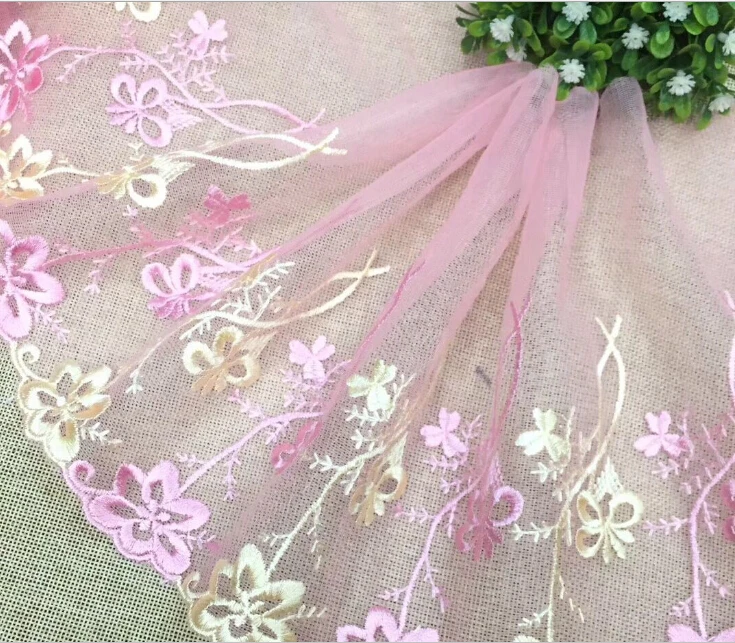 14Yards fiore ricamato floreale Tulle pizzo Trim nastro matrimonio cucito artigianato fai da te 21cm/19cm