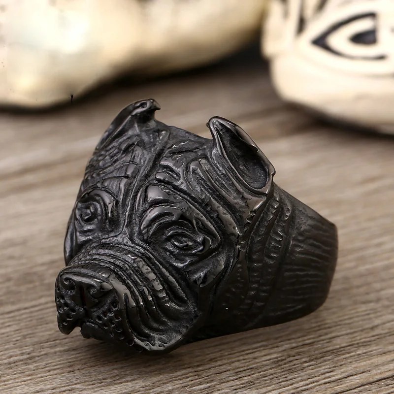 1PC 316L Stainless Steel  Animal Pit Bull Dog Ring Men Personality Unique Men\'s Jewelry US Size