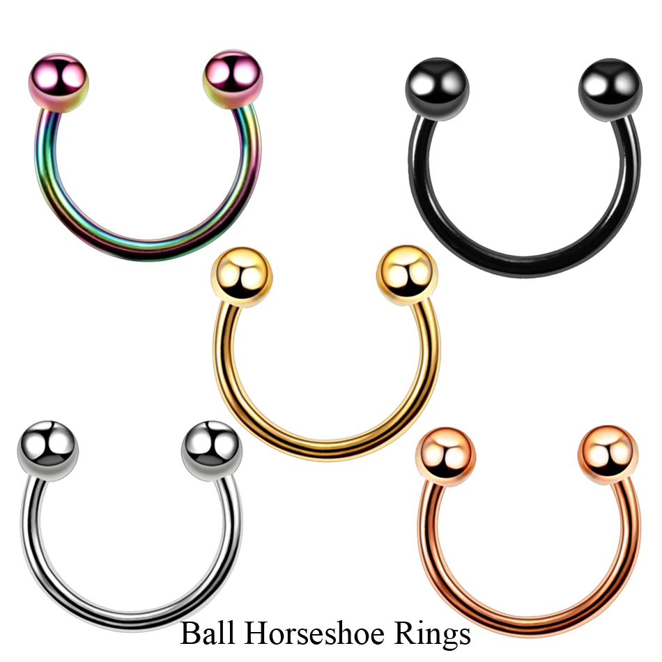 1PC G23 Titanium Colorful Horseshoe Spike&Ball Nose Septum Rings Eyebrow Ear Tragus Rings Piercing Nariz Nose Ring Body Jewelry