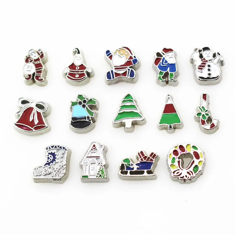 100PCS Mix Christmas Floating Charms Living Glass Memory Lockets Diy Jewelry Accessory