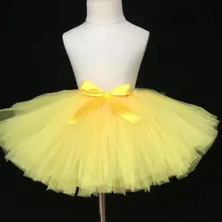 Girls Yellow Tutu Skirt Baby Fluffy Tulle Skirts Ballet Dance Pettiskirt Underskirts with Ribbon Bow Kids Party Costume Skirts