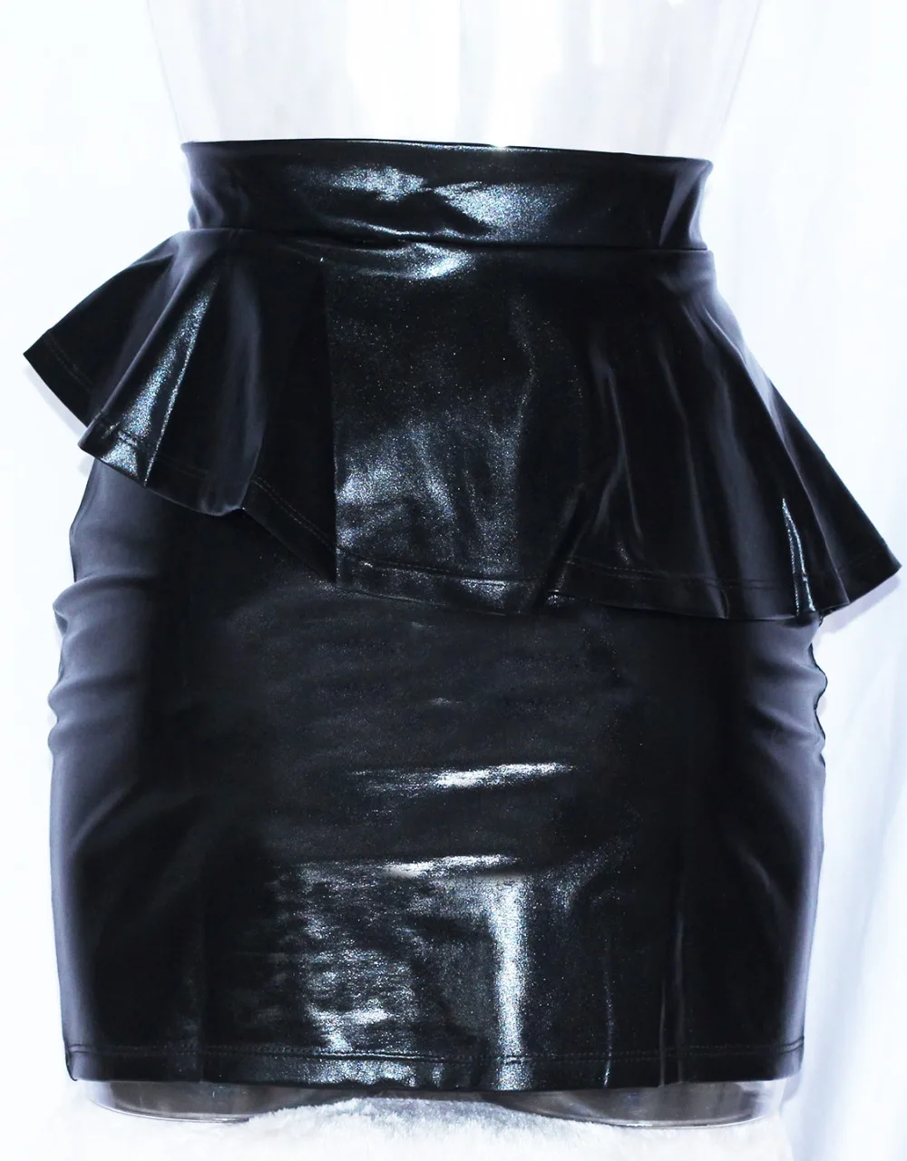 Faux Leather Asymmetrical Peplum Mini Casual Skirt Women Vinyl Leather Fashion Faux Black Skirts Vinyl Skirts w377986