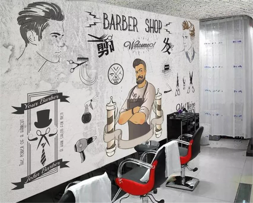 

beibehang Custom wallpaper 3d murals European and American trend barber shop beauty shop cement wall background wall paper mural