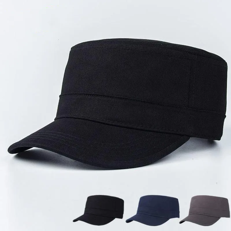 COKK Military Cap Hats For Men Women Cotton Solid Color Black Army Flat Cap Ladies Military Hats Adjustable Big Size Bone Male