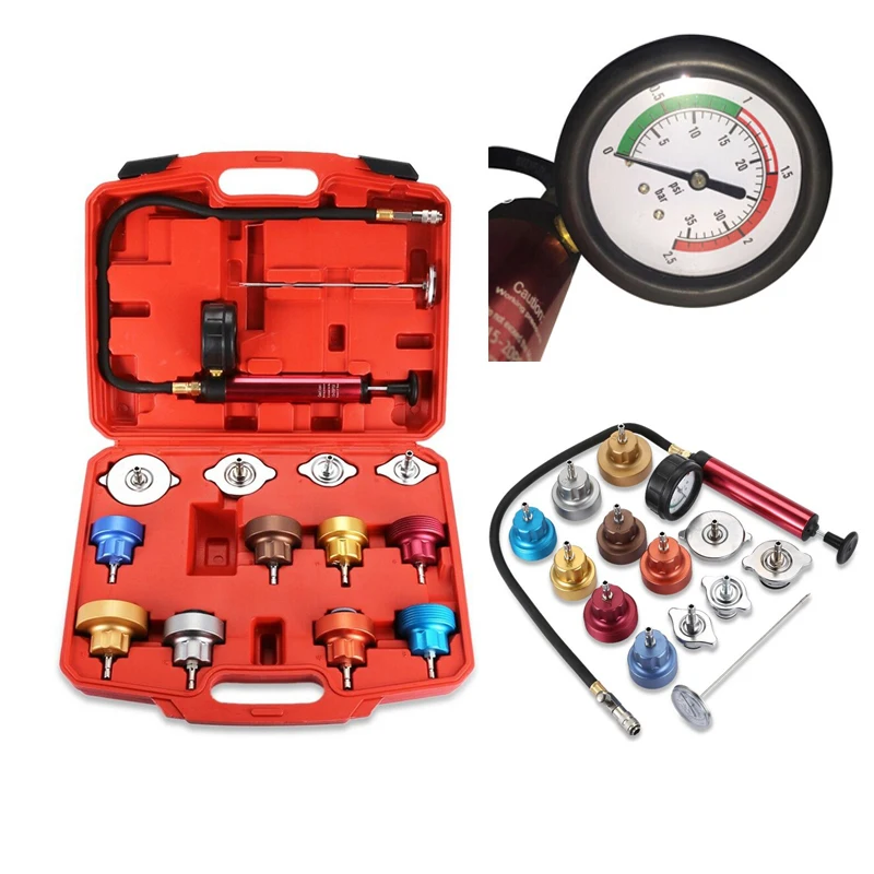 14-piece Metal Water Tank Leak Detector Tool Car Water Tank Pressure Detector Water Tank Leak Detector Kit