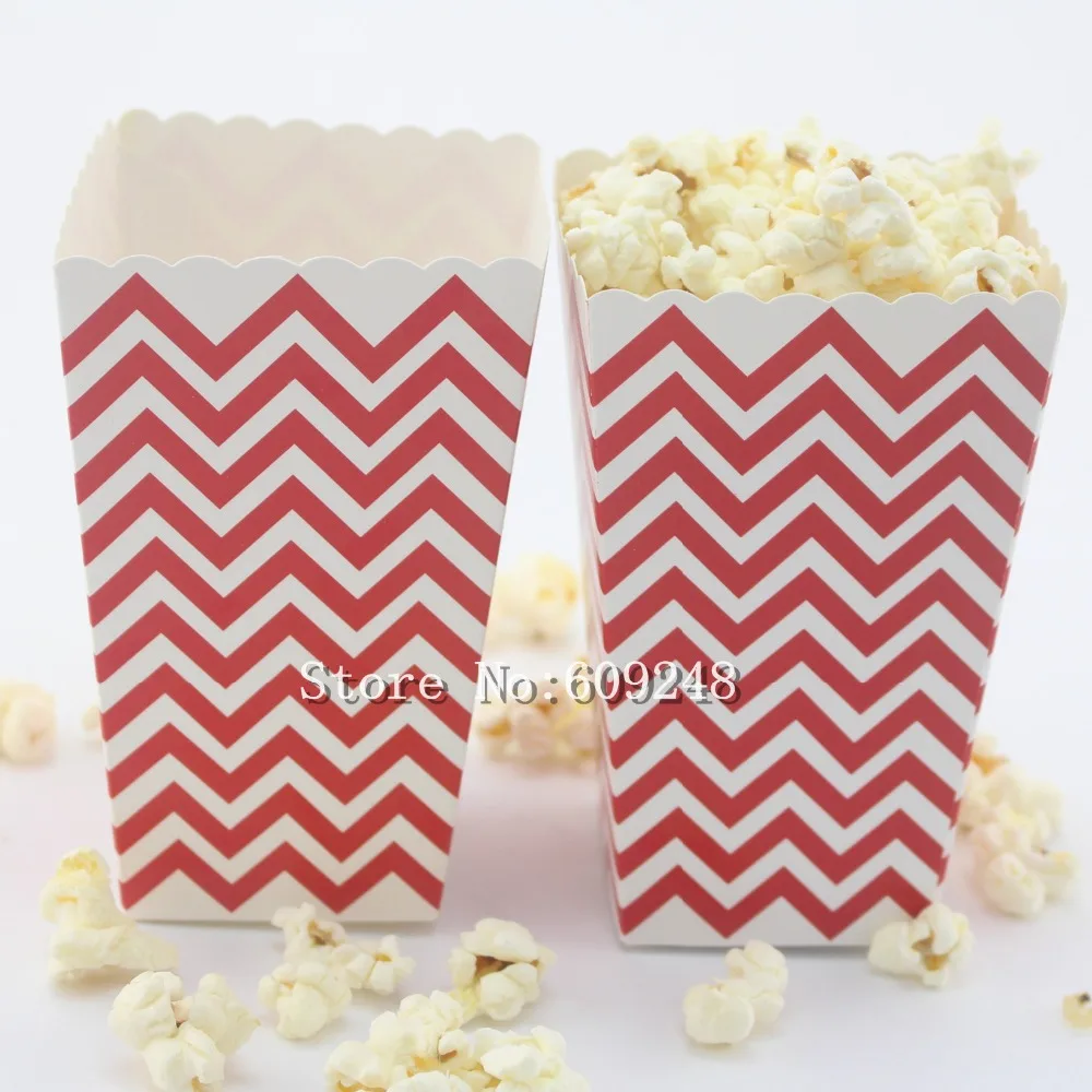 24 Pcs Red Chevron Paper Popcorn Boxes,Wave Carnival Party Favor Bags,Candy Gift Treat Cups,Christmas,Reusable Mini Movie Kids