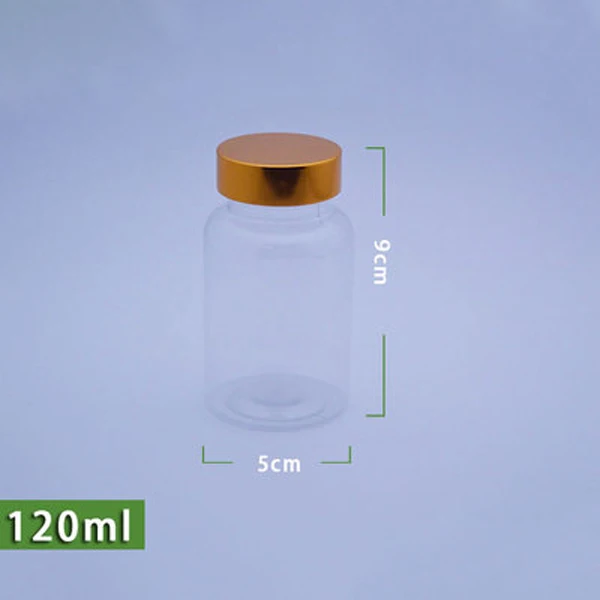 100pcs 120ml Transparent PET Plastic Bottles, Capsules/Pills/Powder/Vitamin Medicine Empty Containers--Bright Golden Metal Caps