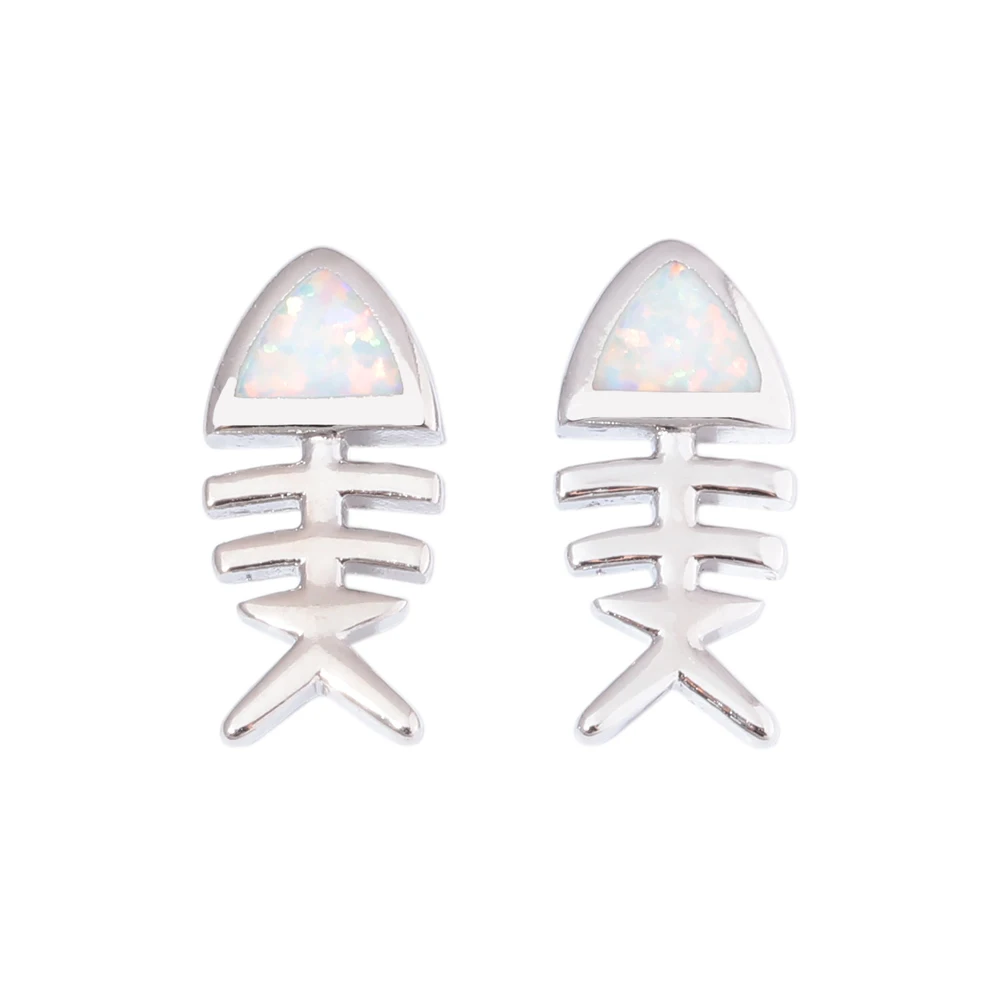 CiNily White & Blue Fire Opal Drop Earrings Silver Plated Fish Bone Animals Cartoon Dangling Earring Cute Jewelry Gift For Girl