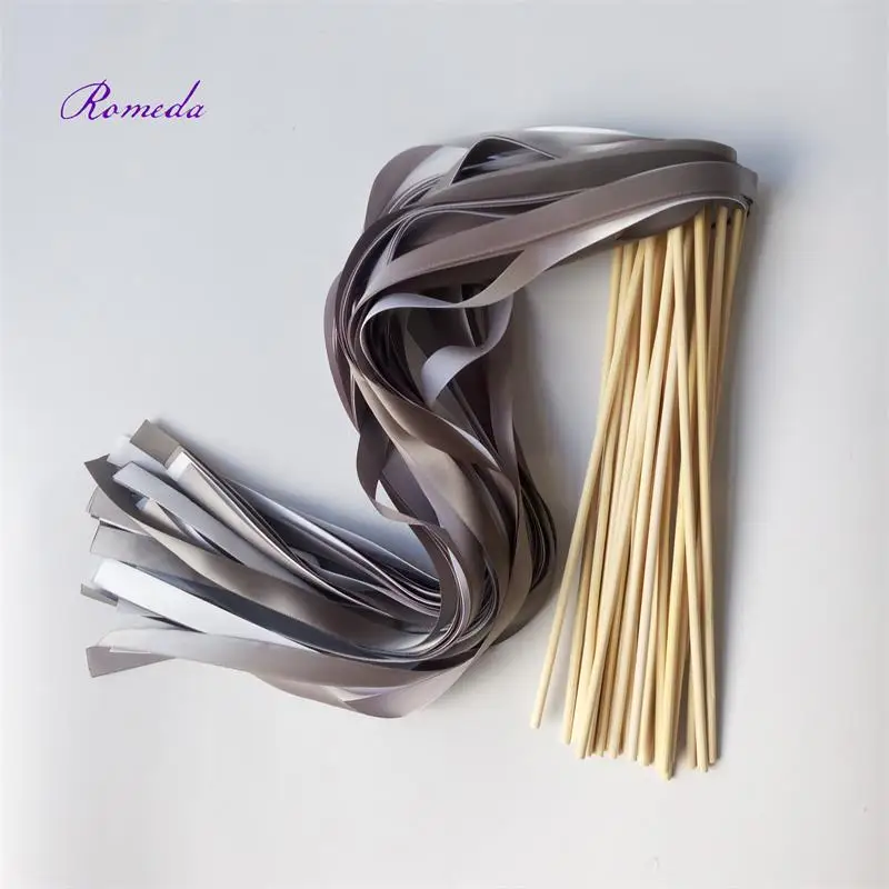 50pcs/lot dark grey light grey white wedding ribbon stick without bell ribbon Twirling Streamers,ribbon wands