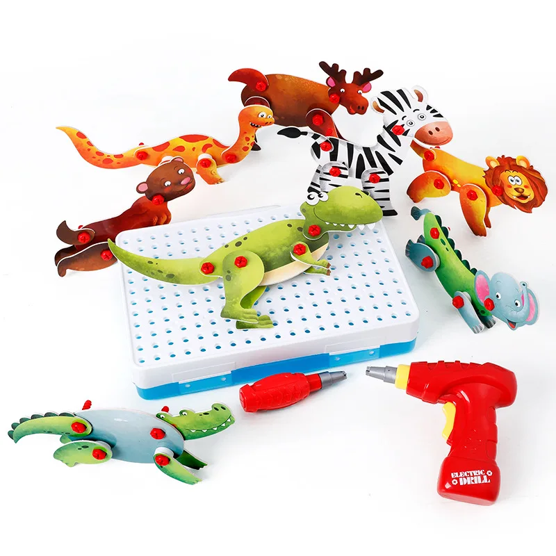 Tool Toys animal Electric Drill Nut Disassembly Match Tool Educational Toys Assembled Blocks Sets For Boys Design Building Toy