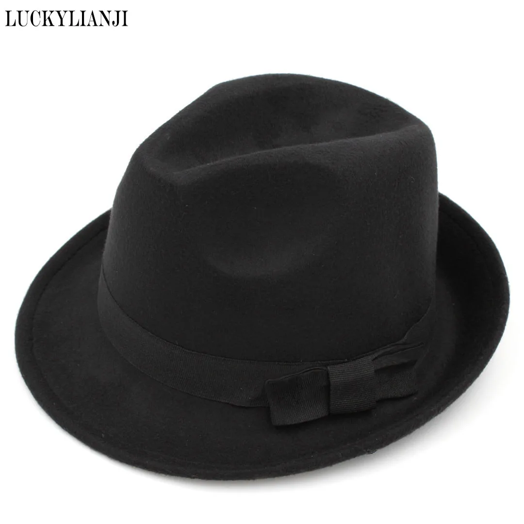 Vintage Women/Men Boys Girls Kids Child Rolled Brim Trilby Fedora Hat Pinch Crown Jazz Cap (54CM-58cm Adjust Rop Inside)