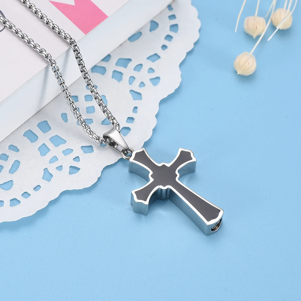 IJD8023 Black Cross Stainless Steel Cremation Urn Necklace Pendant Ashes Jewelry - 20