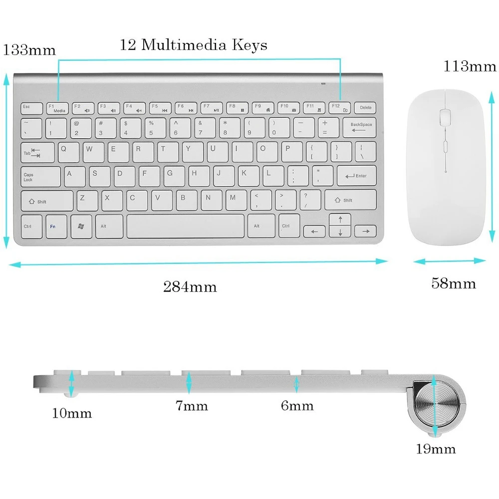 Ultra Thin Wireless Keyboard Mouse Combo Low Noise Keyboard and Mouse for Computer Laptop Windows Mac