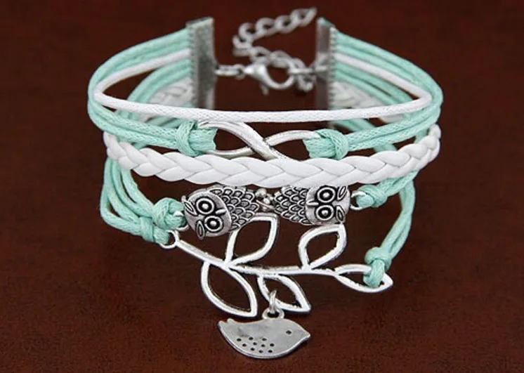 OWL Leather Bracelets - New Fashion Brand  Hand Made Leaf  Combination Multilayer Woven Bangle Bracelet Jewelry 18072