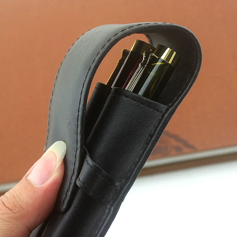 Leather black pencil case office student Stationery Multi Colors fashion pen bag wholesale