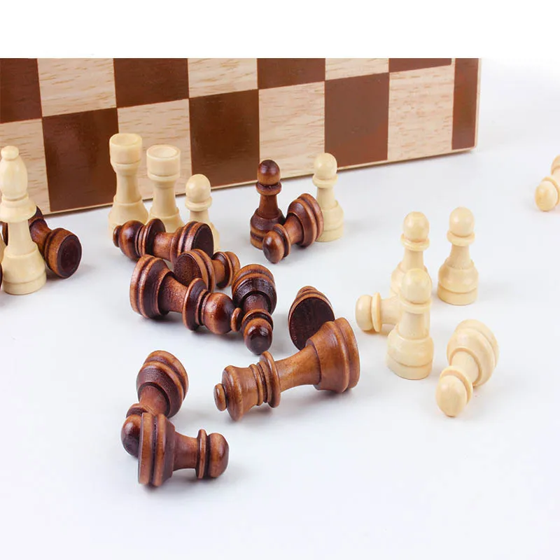 Foldable Wooden International Chess Checkers Kids Intellectual Training Toys Portable Chess Game Puzzle Games for Entertainment