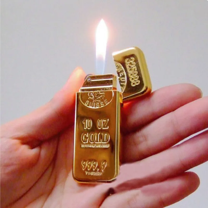 

Creative Gold Bar Cigarette Lighters Grinding Wheel Ultra Thin Men Lighter Inflatable Butane Flame Metal Lighter